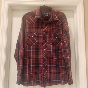 Men's Vintage Wrangler Pearl Snap Plaid Shirt Size XL